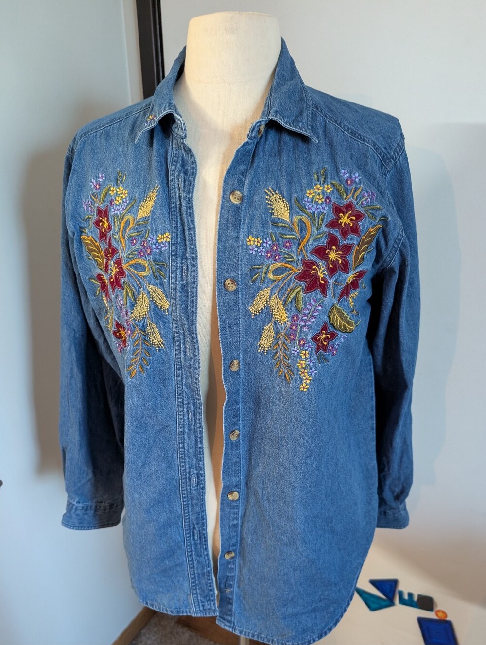 Embroidered Denim Button Down Vintage